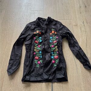 ASOS design regular revere cotton black button-down shirt with embroidery